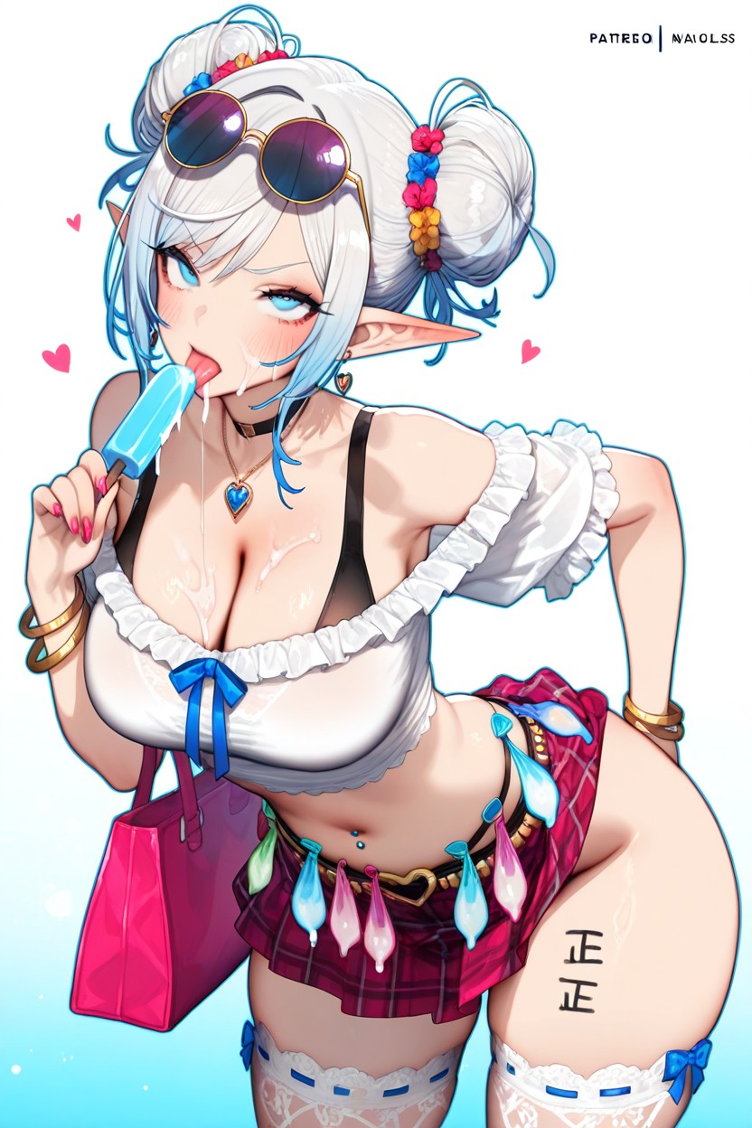 White Hair, Licking Popsicles, Cum On Breast Hentai AI Porn