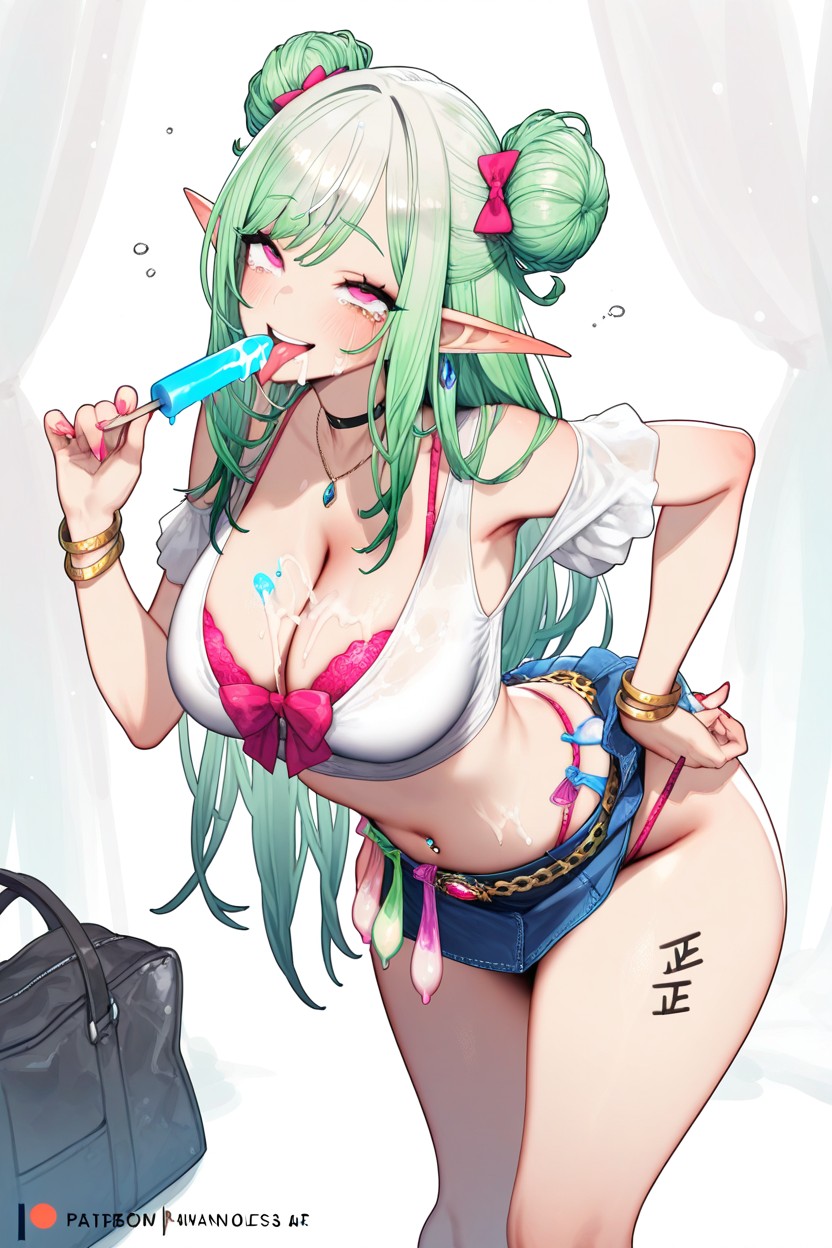 Jewel Navel Piercing, Solo, Showing Panties Hentai AI Porn