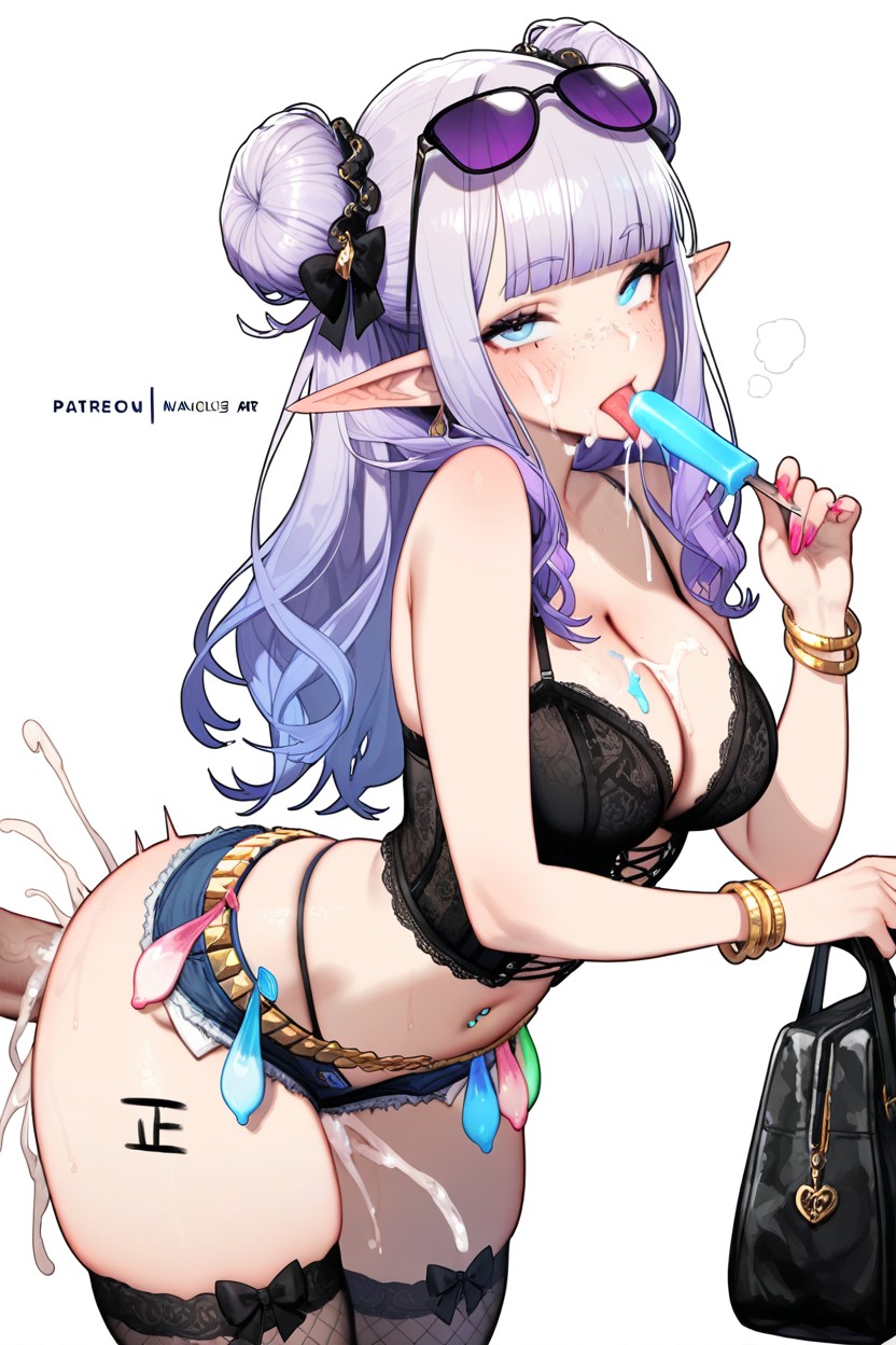 Soft Blunt Bangs, Bow Decorated Stockings, Holding Popsicles In Mouth Hentai AI Porn