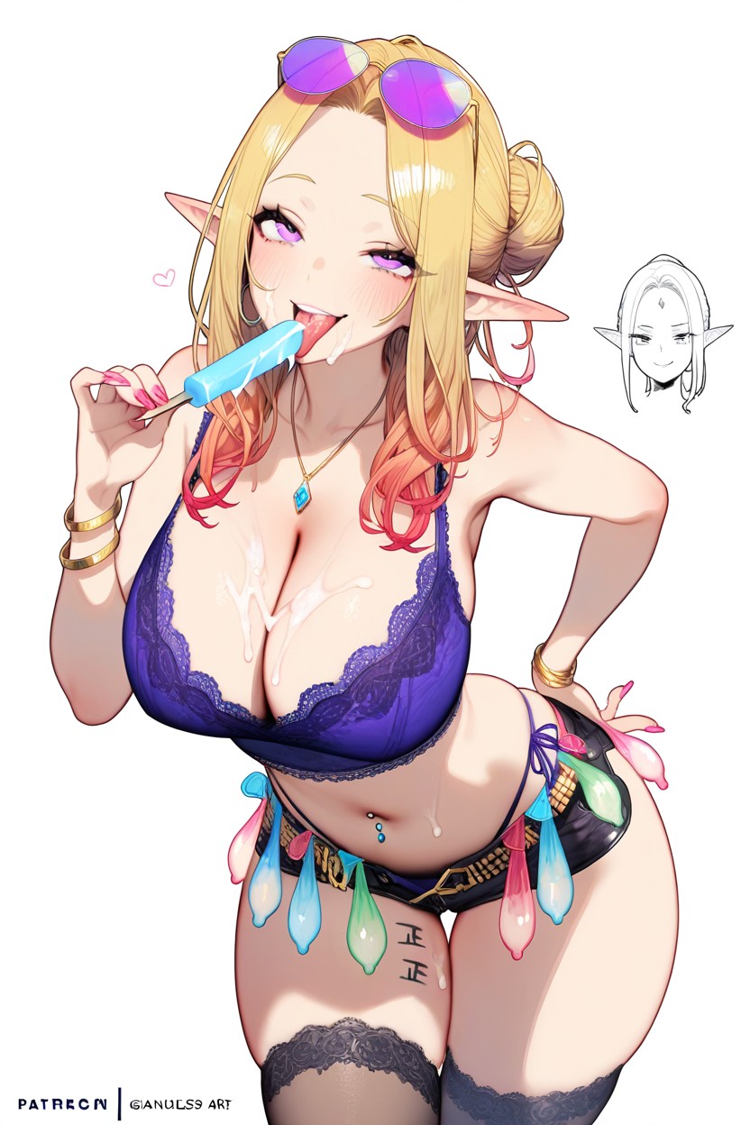 Jewel Navel Piercing, Smug Expression, Lace Trim Crop Top Hentai AI Porn