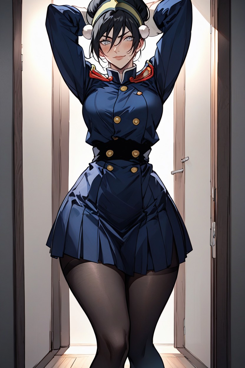 Navy Blue Skirt, Looking At Viewer, Black Shoes Hentai AI Porn
