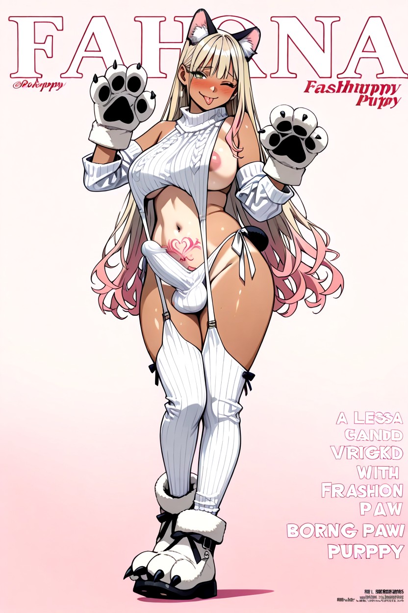 White Virgin Destroyer Sweater, Full Body Viewing, Brownpuppy Tail On Hips Hentai AI Porn