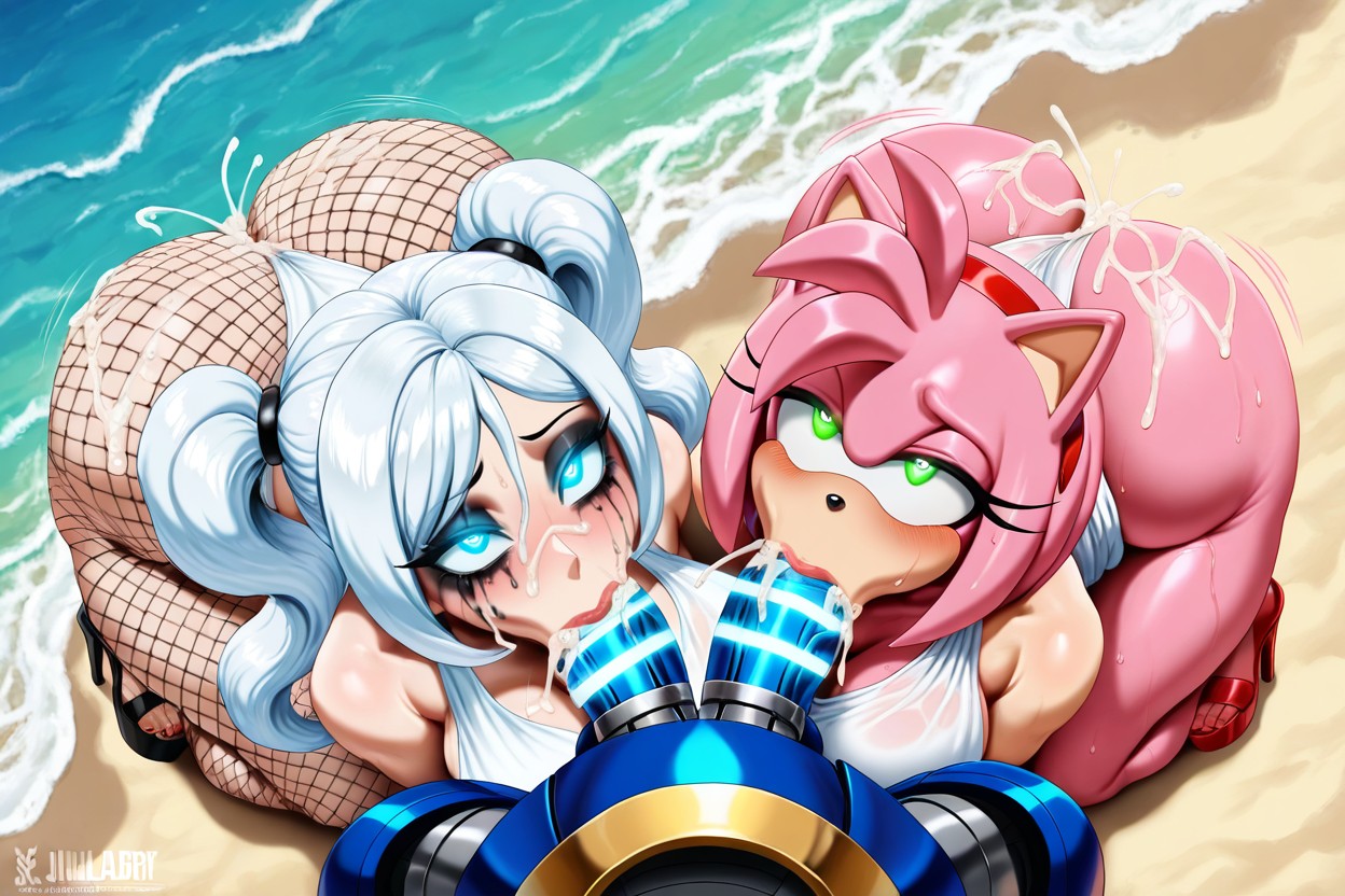 Sage And Amy Giving A Deepthroat Blowjob To A Penis Each, Cum On Face, 25+ Hentai AI Porn