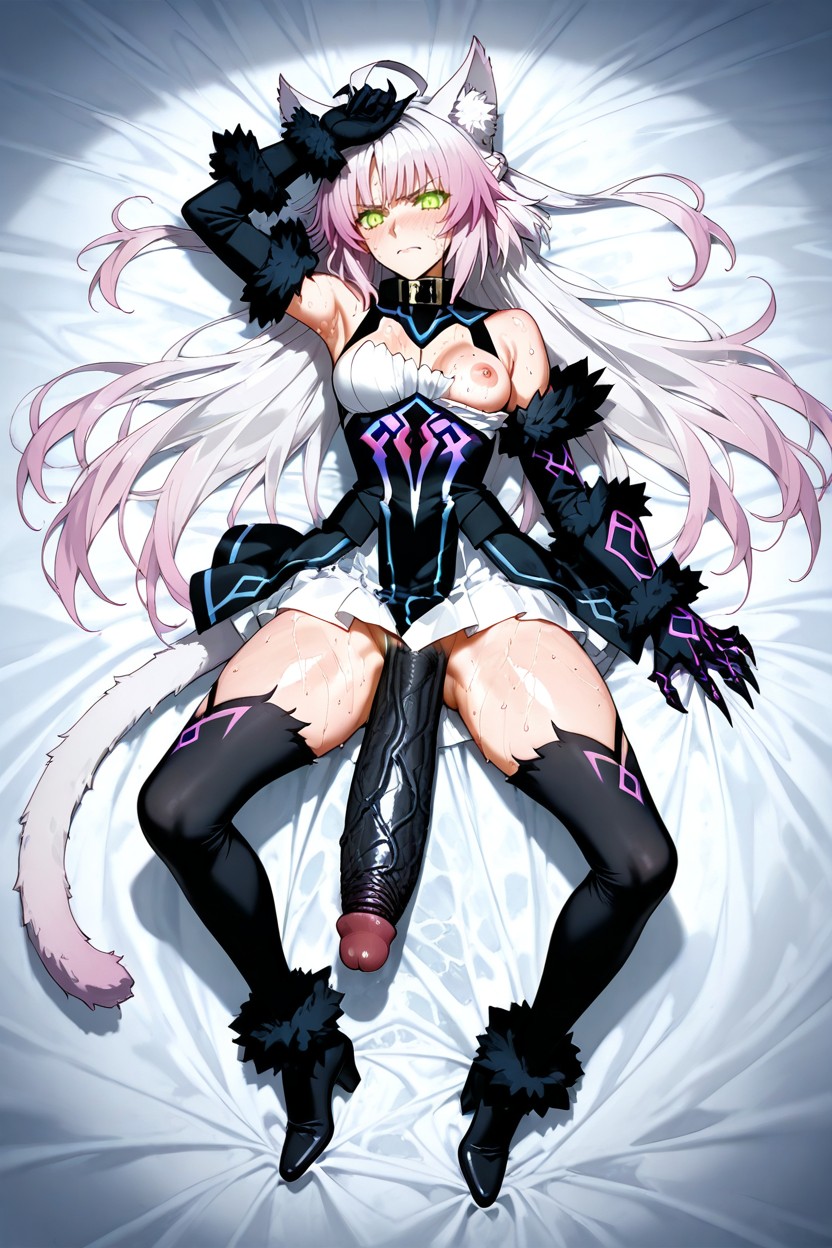 Detailed Hands, Matching Detached Sleeves, She Is Lying Centered On A Plain White Hentai AI Porn