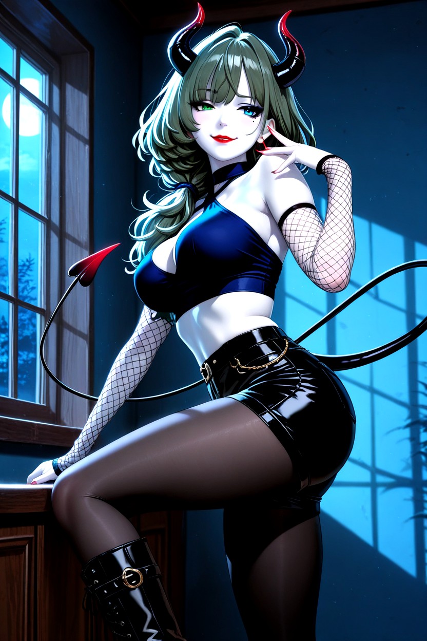 Standing, Luz Suave, Black Eyeshadow Hentai IA