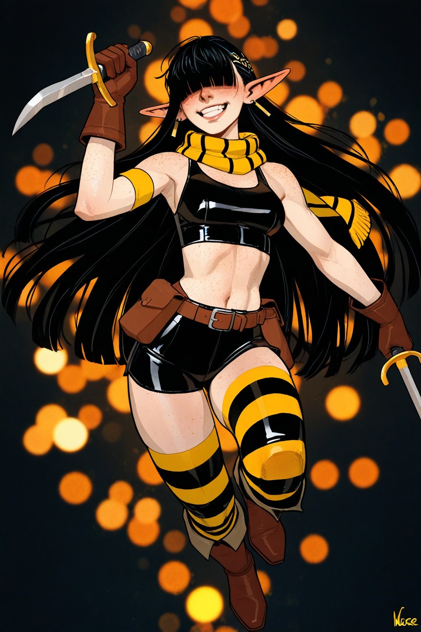Gold Hairpin, Black Hair, Dark Background Hentai AI Porn