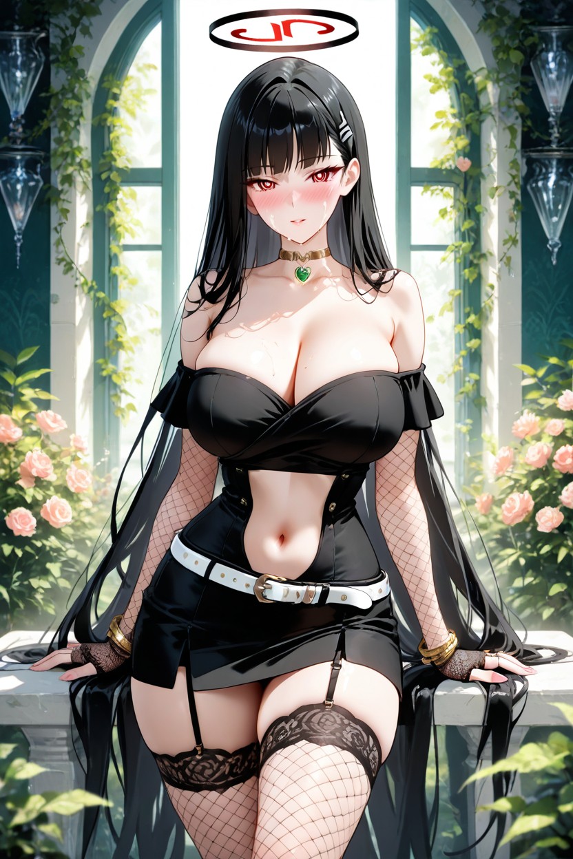 Blushing, White Off-the-shoulder Top, Happy Look Hentai AI Porn