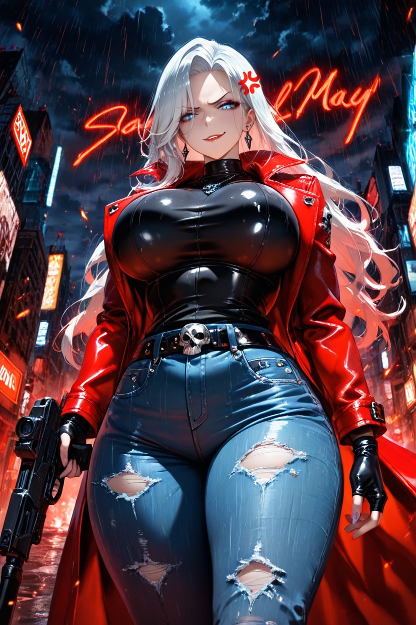 Piercing Blue Eyes, Anger Vein, Dramatic Clouds Hentai AI Porn
