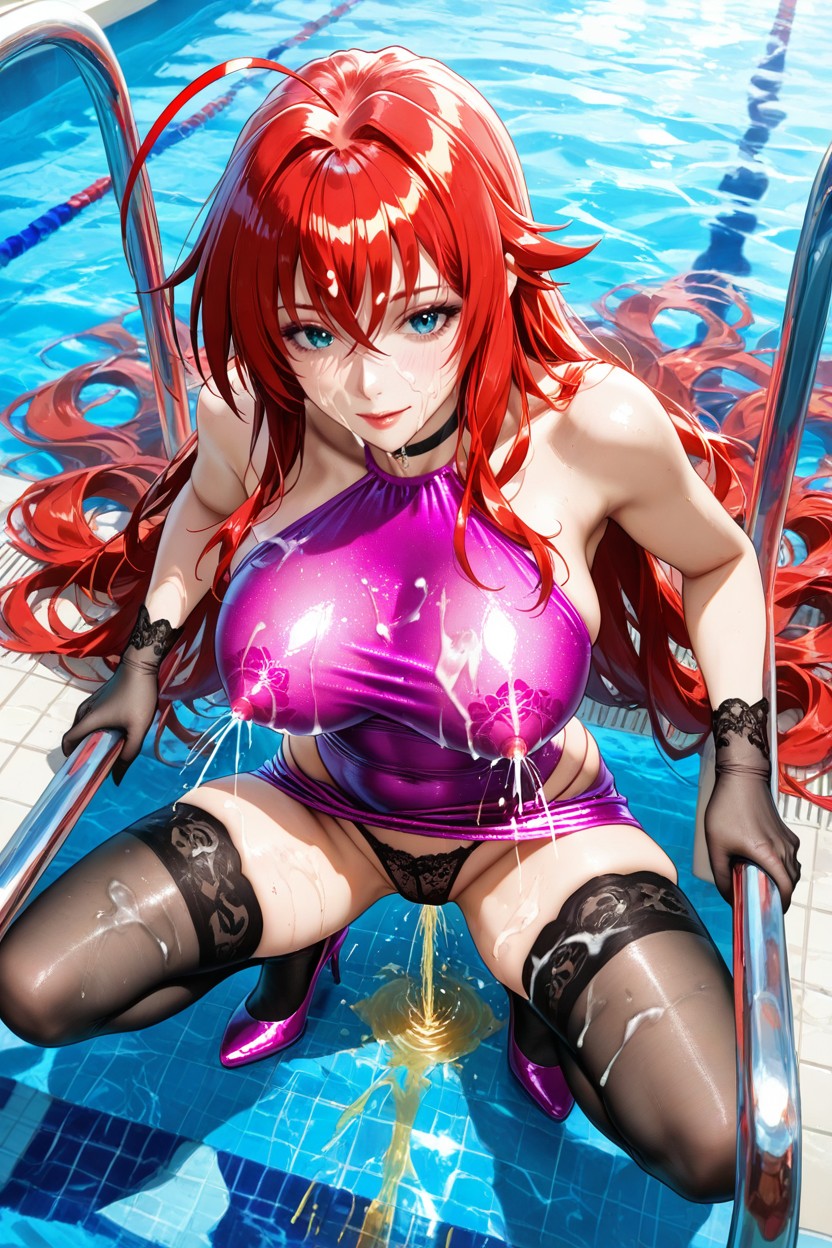 Body In Water, Black Choker, Lingerie Visible Through Clothes Hentai AI Porn