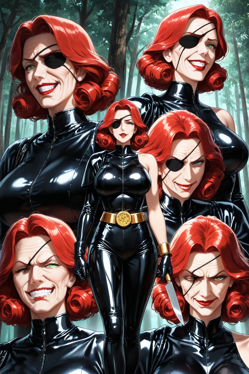 Luxury Anime Aesthetic, Latex Suit, Red Curly Hair Hentai AI Porn
