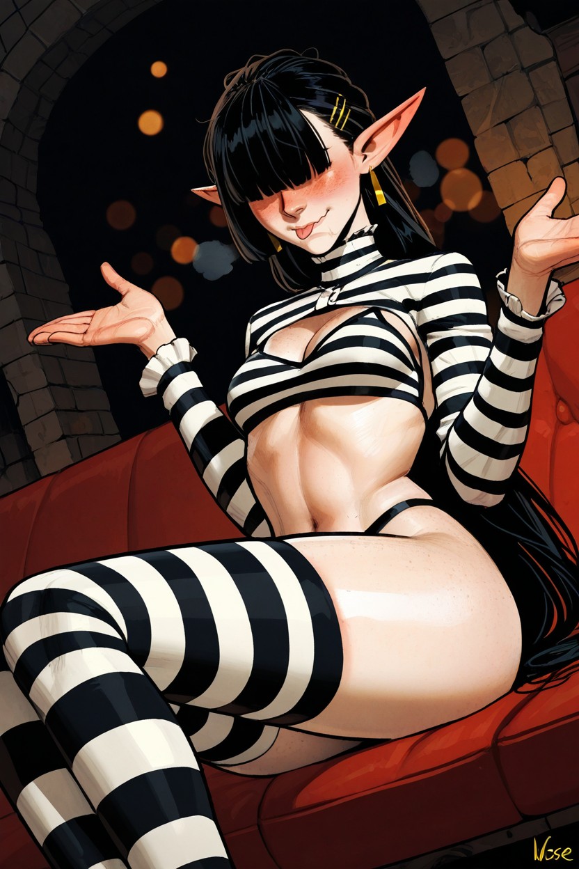 Tip Of Tongue, Red Bokeh, Dungeon Meshi Art Hentai AI Porn
