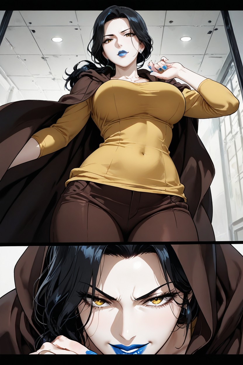 Pale Skin, Front View, Dark Brown Cloak Hentai AI Porn