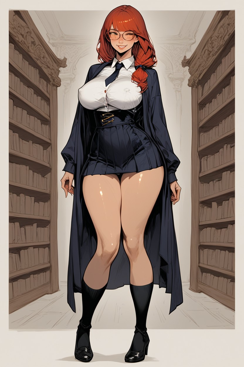 White Shirt, Hip Cocked, Voluptuous Hogwarts Uniform Hentai AI Porn