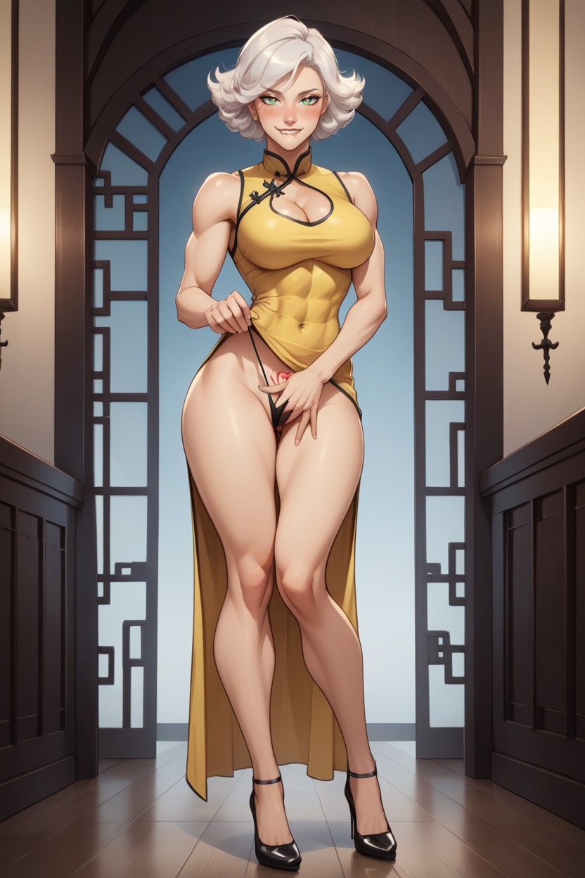 White Hair, Biting Lip, Standing Hentai AI Porn