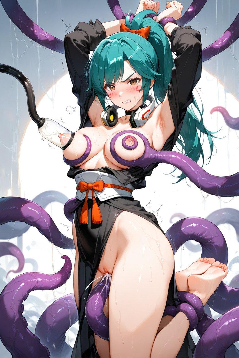 Side Bangs, Fucked By Tentacles, Black Long Sleeve Dress Hentai AI Porn