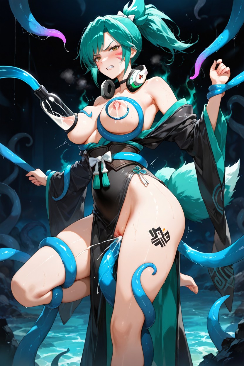 Exposed Pussy, Tentacles Around Body, Kiriko From Overwatch Hentai AI Porn