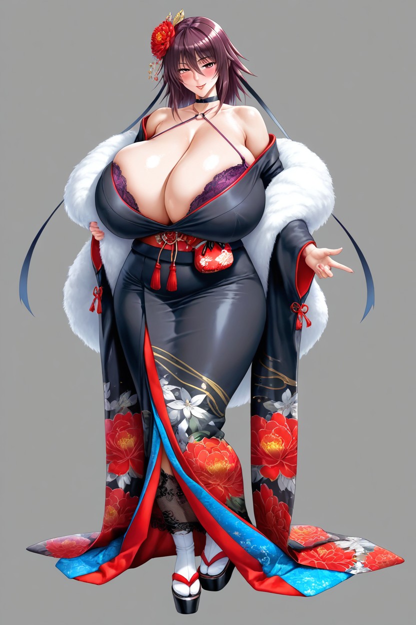 Thick Thighs, White Tabi Socks, One Large Red Peony Hair Ornament Hentai AI Porn