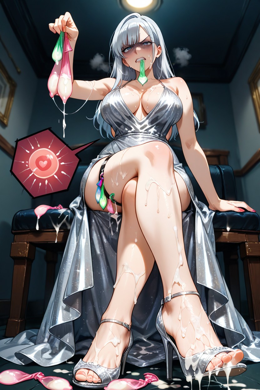 Footjob, Uguisu Anko From Yofukashi No Uta, A Lot Ring Used Condom Thigh Circumference Hentai AI Porn