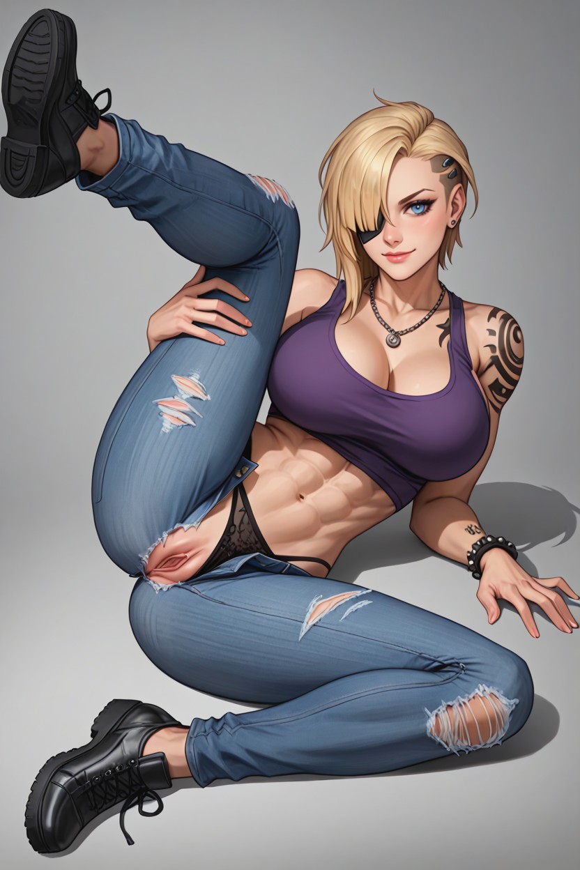 Realistic Proportions, Broad Shoulders, Blonde Hair Hentai AI Porn
