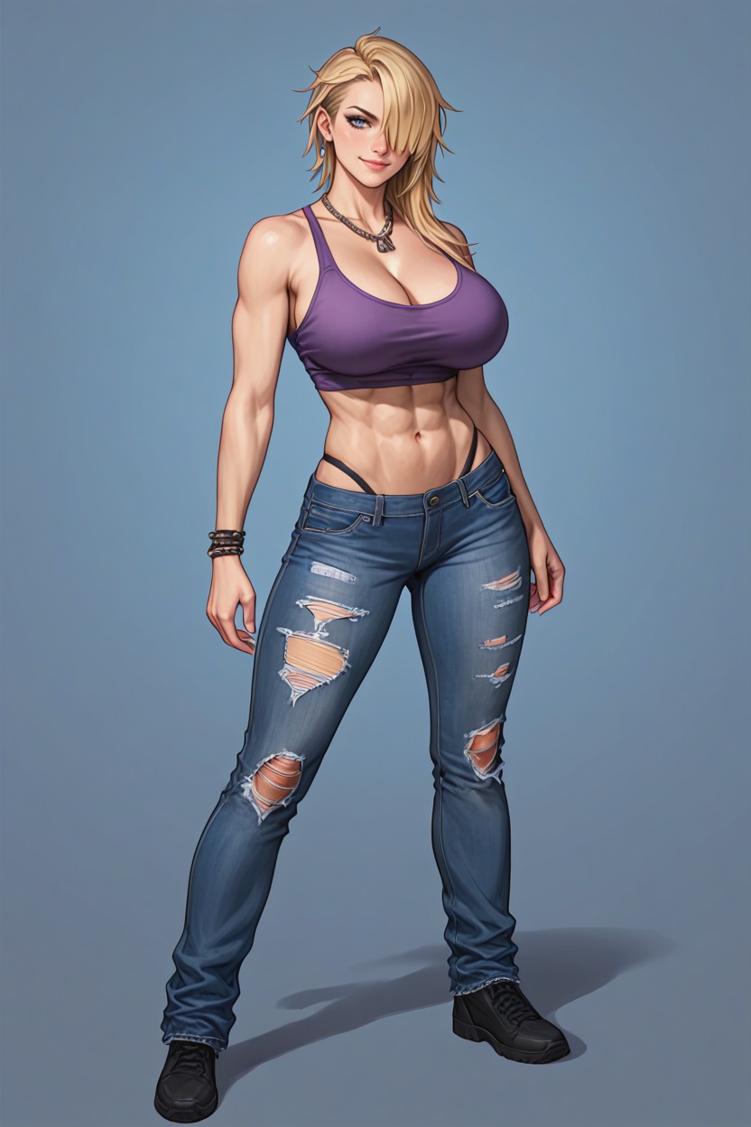 Medium-length Messy Blonde Hair, Cropped Style, Rebellious Smirk Hentai AI Porn