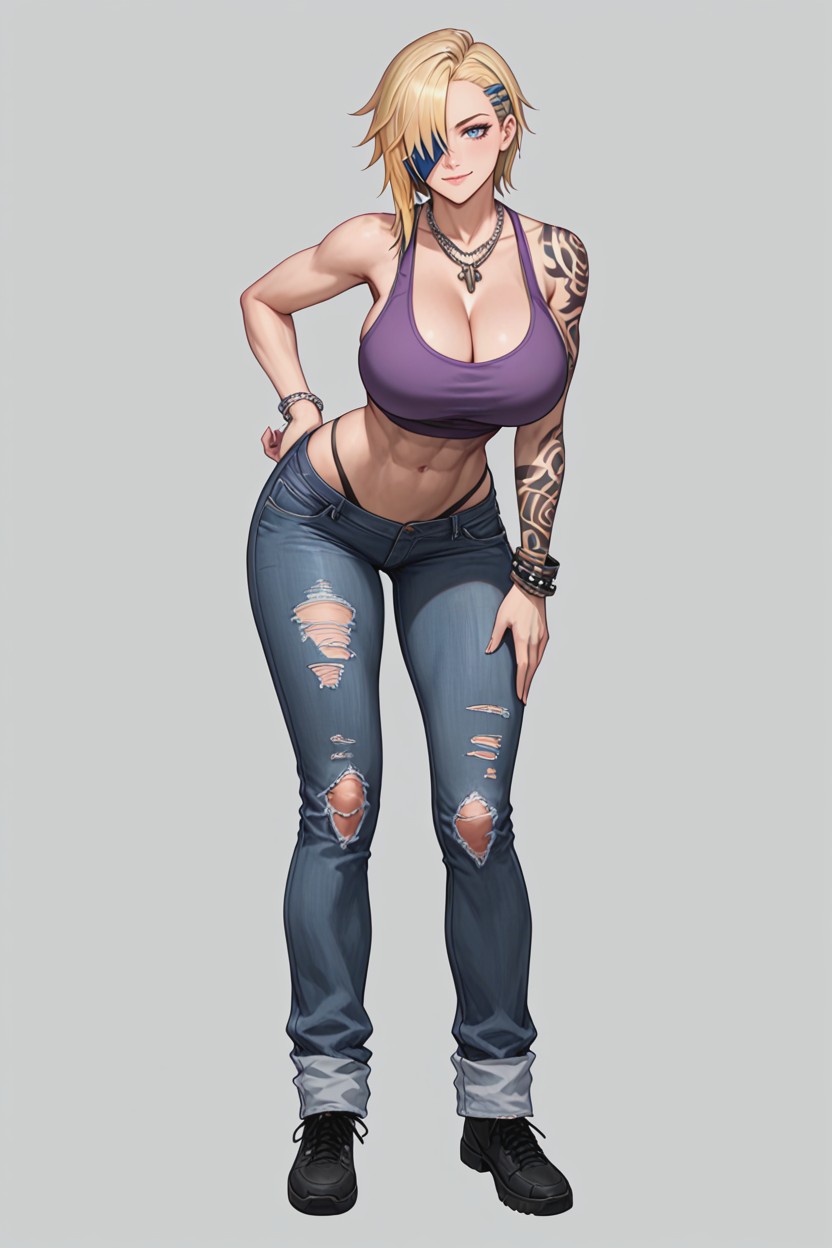Blonde Hair, Blue Eyes, Rebellious Smirk Hentai AI Porn