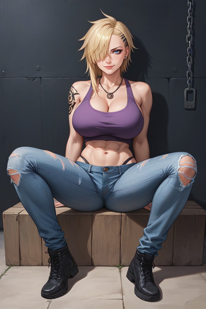 Rebellious Smirk, Defined Abs, Pelo Rubio Hentai IA