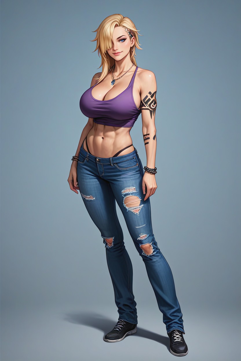 Blonde Hair, Cropped Style, Rebellious Smirk Hentai AI Porn