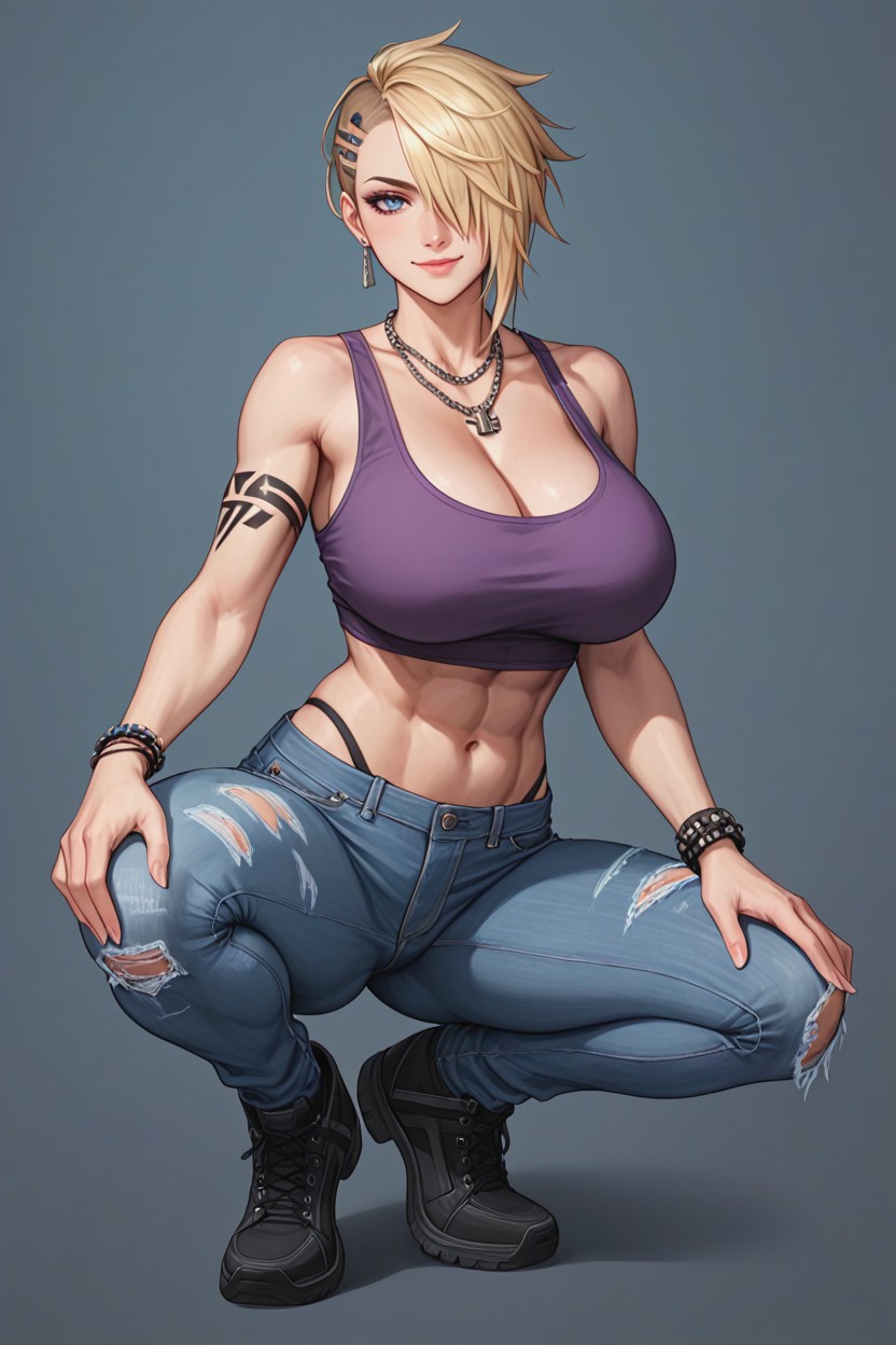 Cropped Style, Blonde Hair, Multiple Beaded Bracelets Natural Anatomy Hentai AI Porn