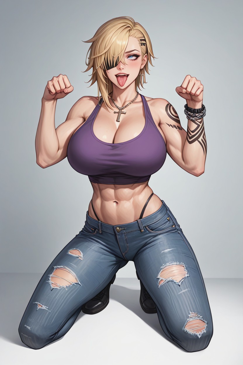 Rebellious Smirk, Large Massive Breasts, Blonde Hair Hentai AI Porn