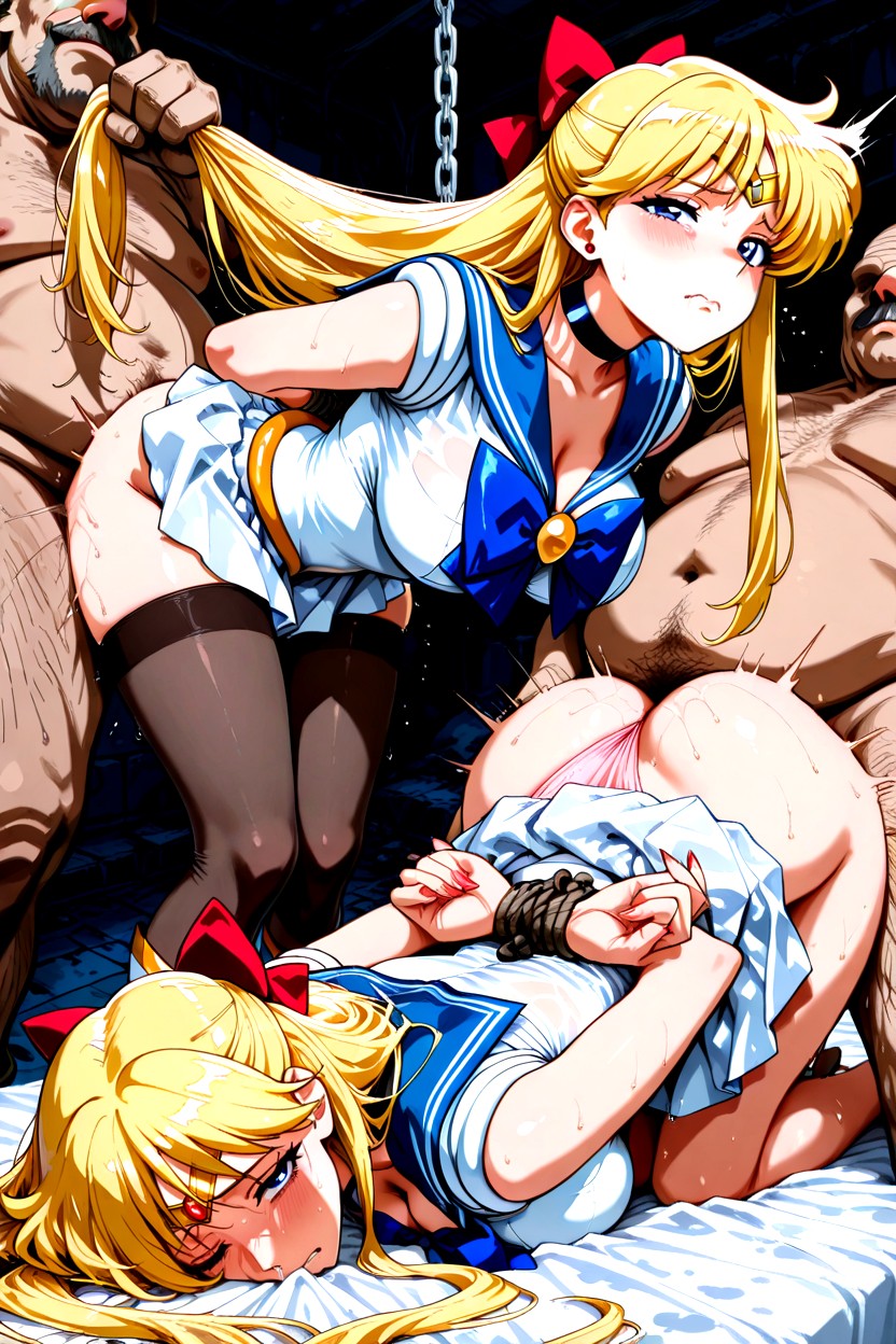 He Holds Her Chest, Wet Eyes, In Dark Room Porno IA Hentai