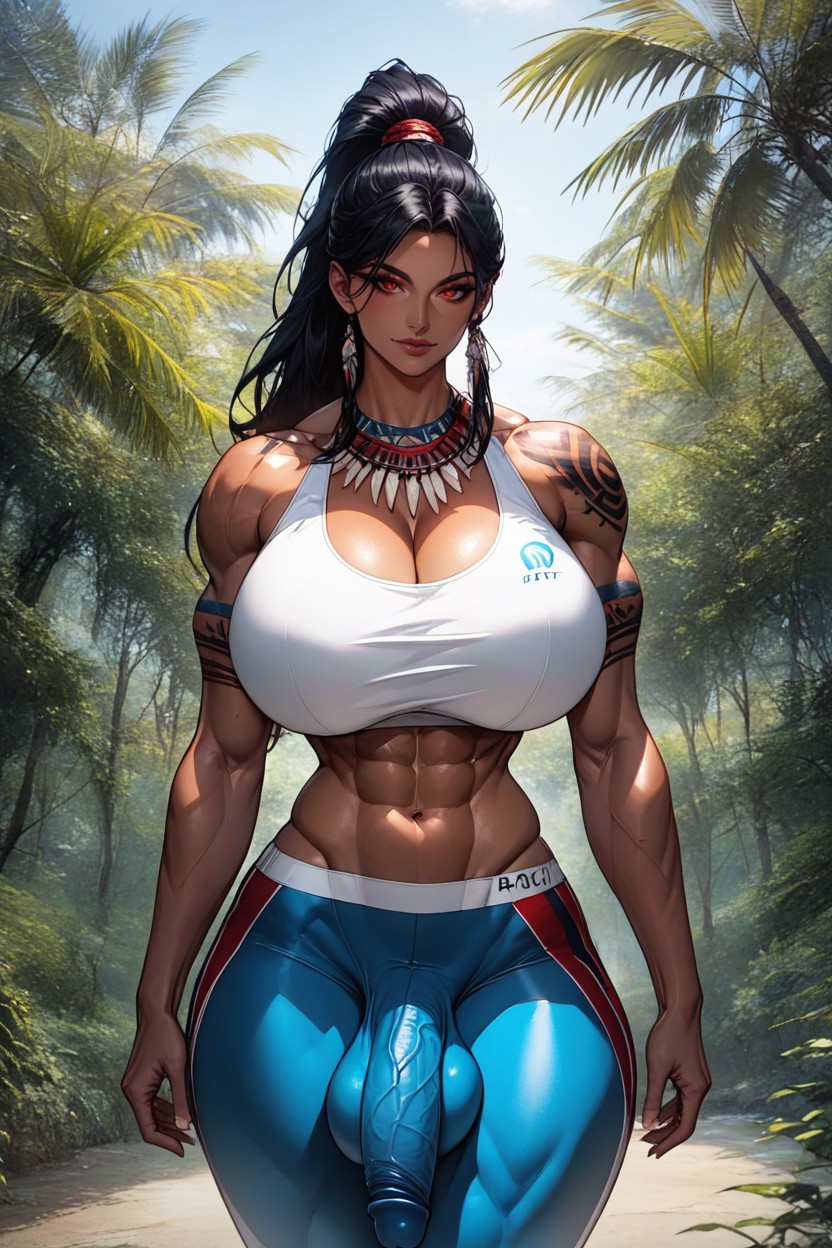 Muscular, Beautiful Breast, Red Eyes Hentai AI Porn
