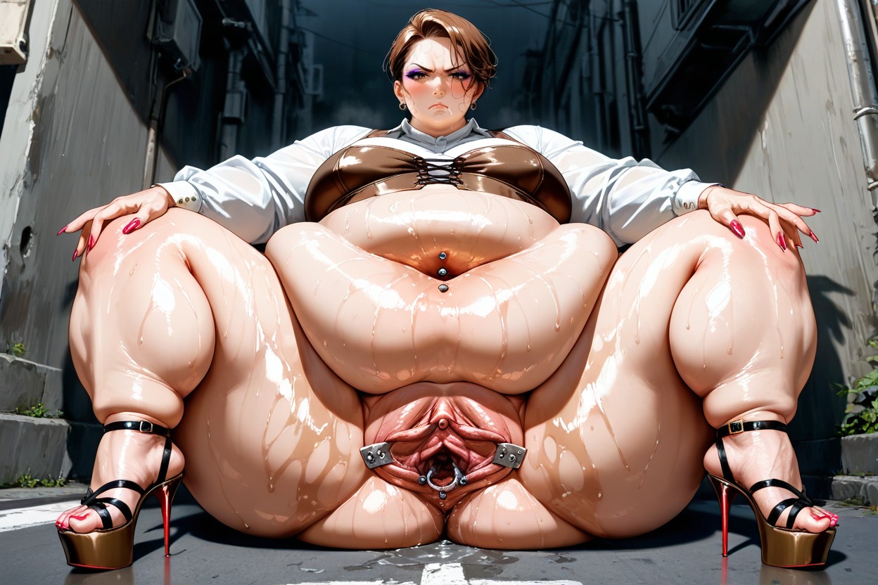 Extremely Meaty Pussy, Sitting Straight, Looking At Viewer Hentai AI Porn