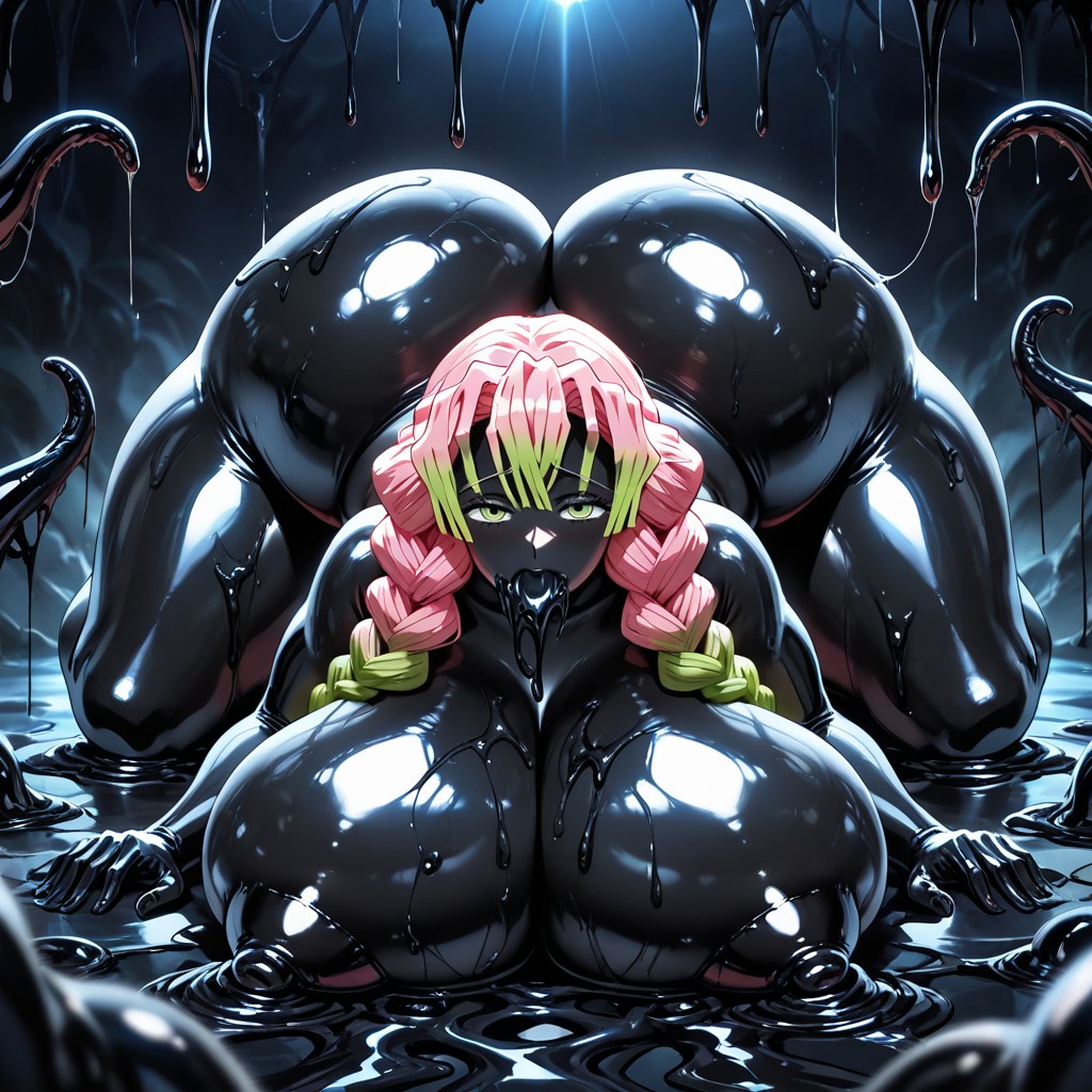 Black Goo Everywhere, Entire Body Covered In Black Goo Sea, Hyper Voluptuous Thick Ass Hentai AI Porn