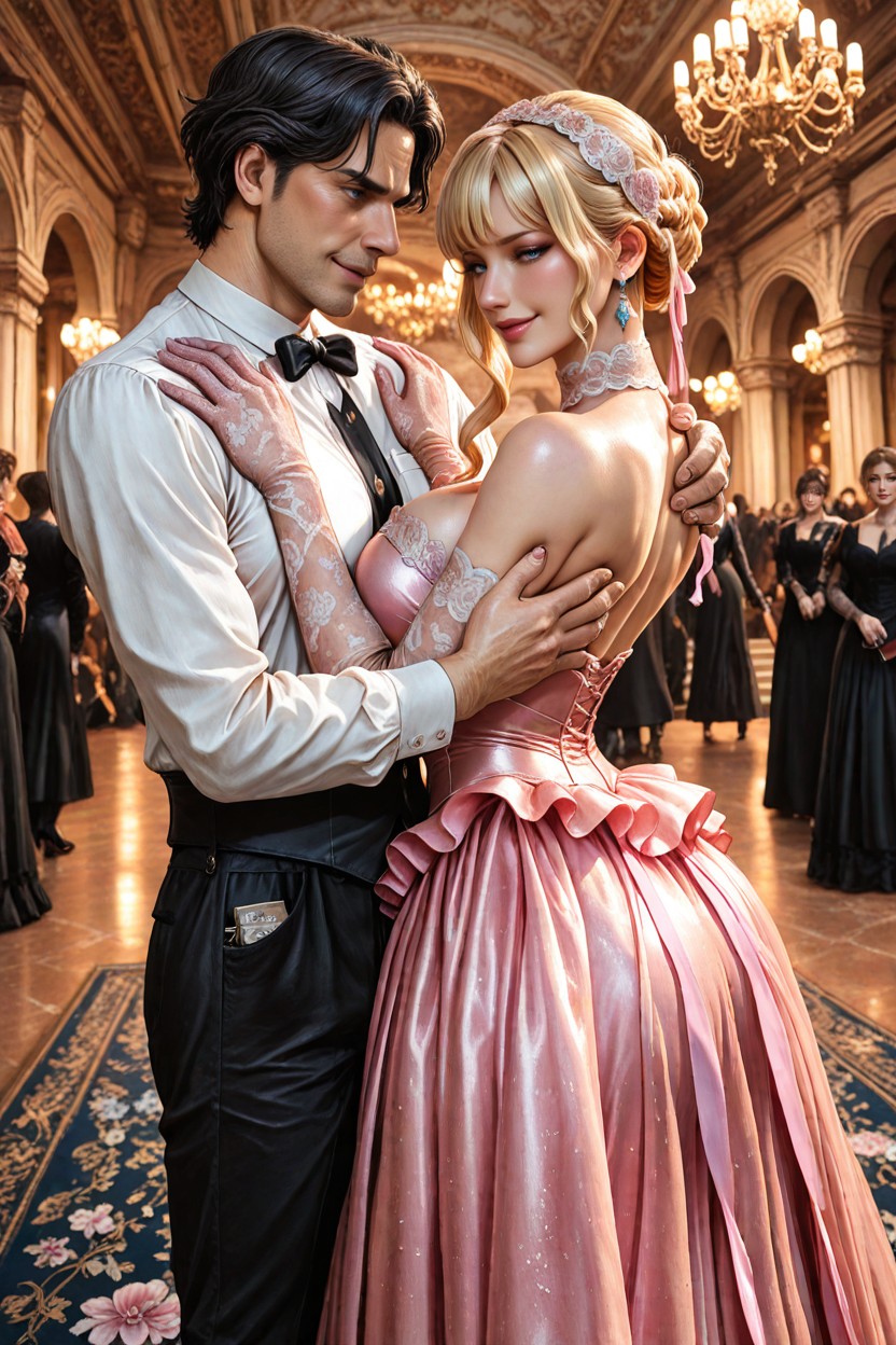 Seductive Smile, Diamond Earrings, Pressing Breasts Against Man's Chest ヘンタイAIポルノ