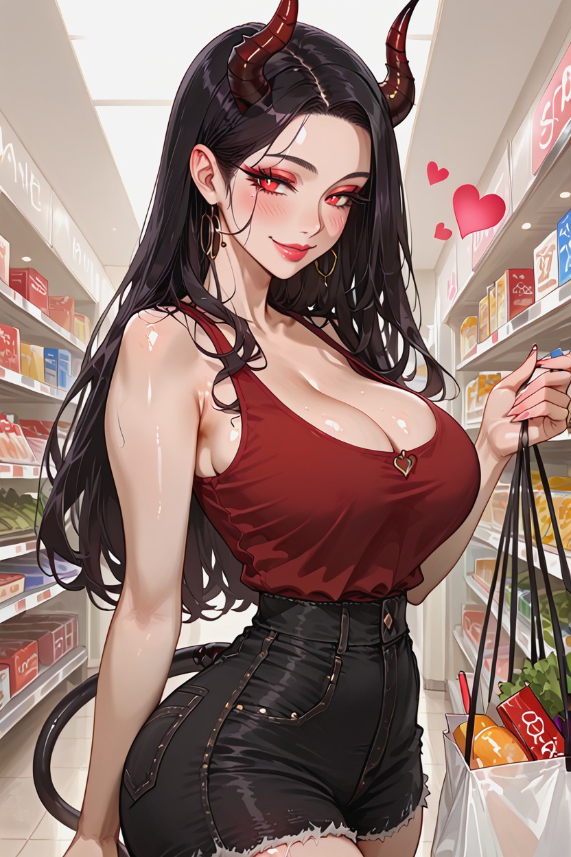 Waist, Poitrine Arrondie, Demonic Horns Porno IA Hentai