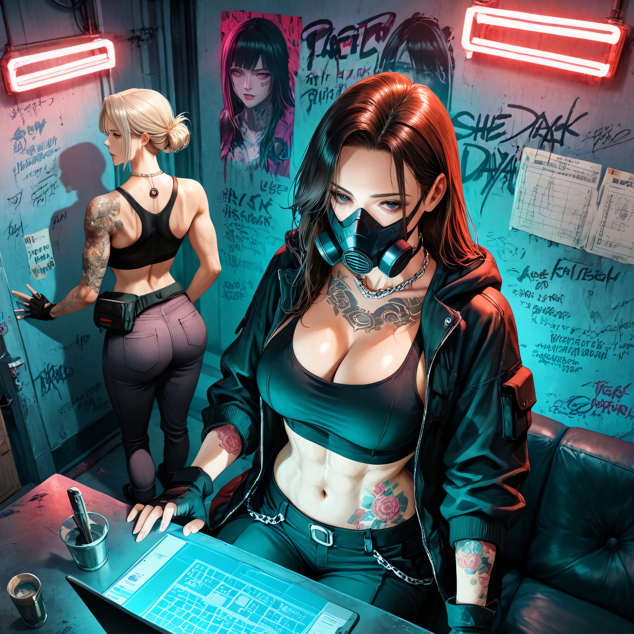 She Wears Black_crop Top, Long-shot ", She Sittingn On Wheatered Sofa Hentai AI Porn