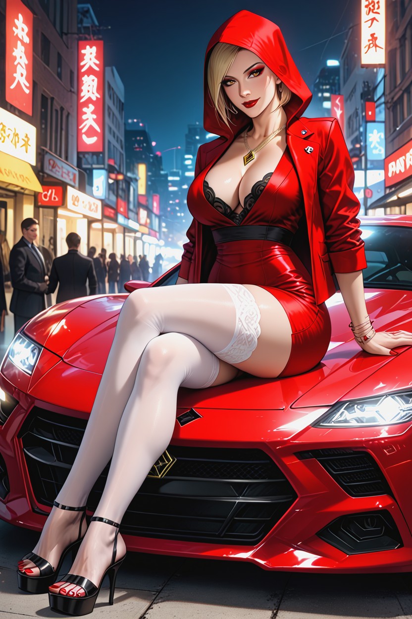 With A Seductive Smile On Her Face, Red Minidress, Red Nails Hentai AI Porn