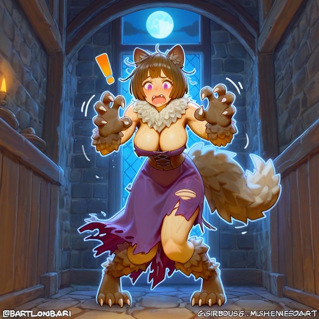 Fur On Legs, Hands Touching Face, Feline Ears Hentai AI Porn