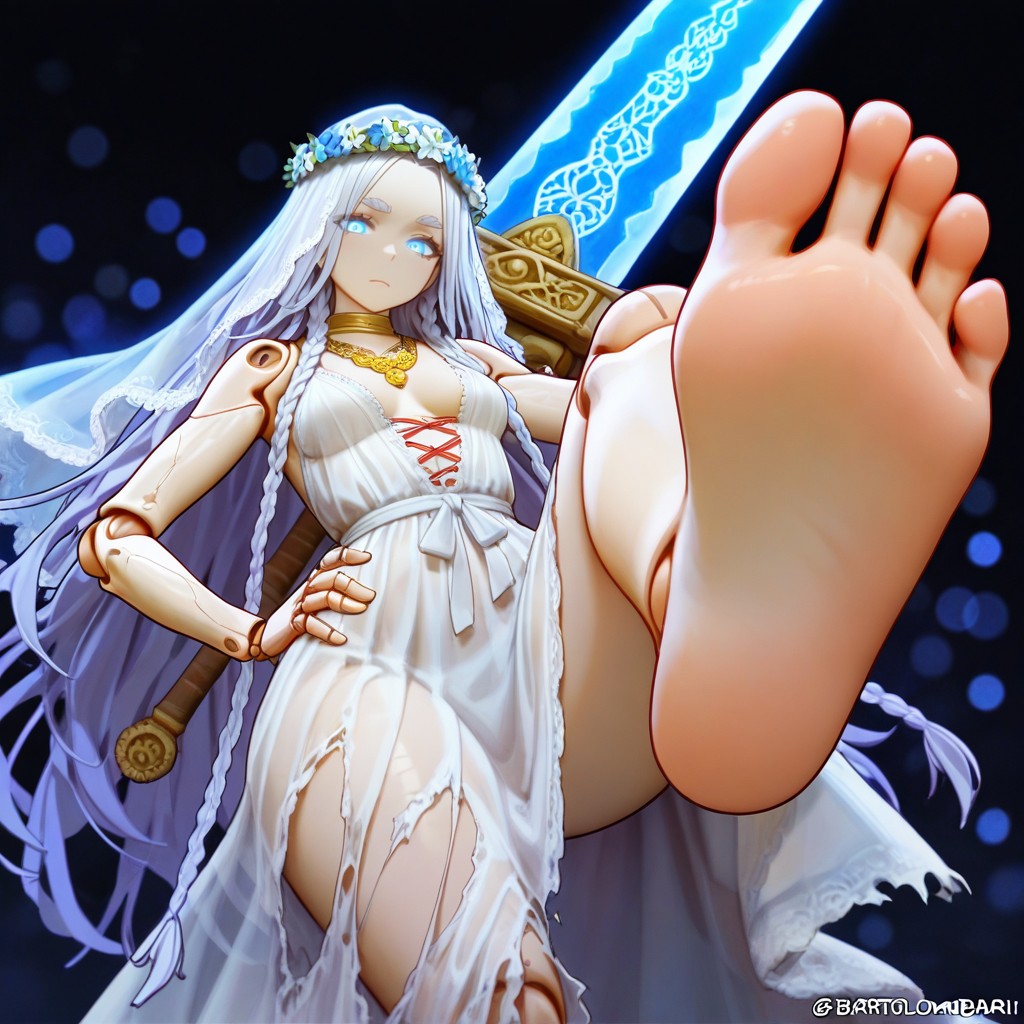 Front View, Gold Choker, Head Wreath Blue Flower Hentai AI Porn