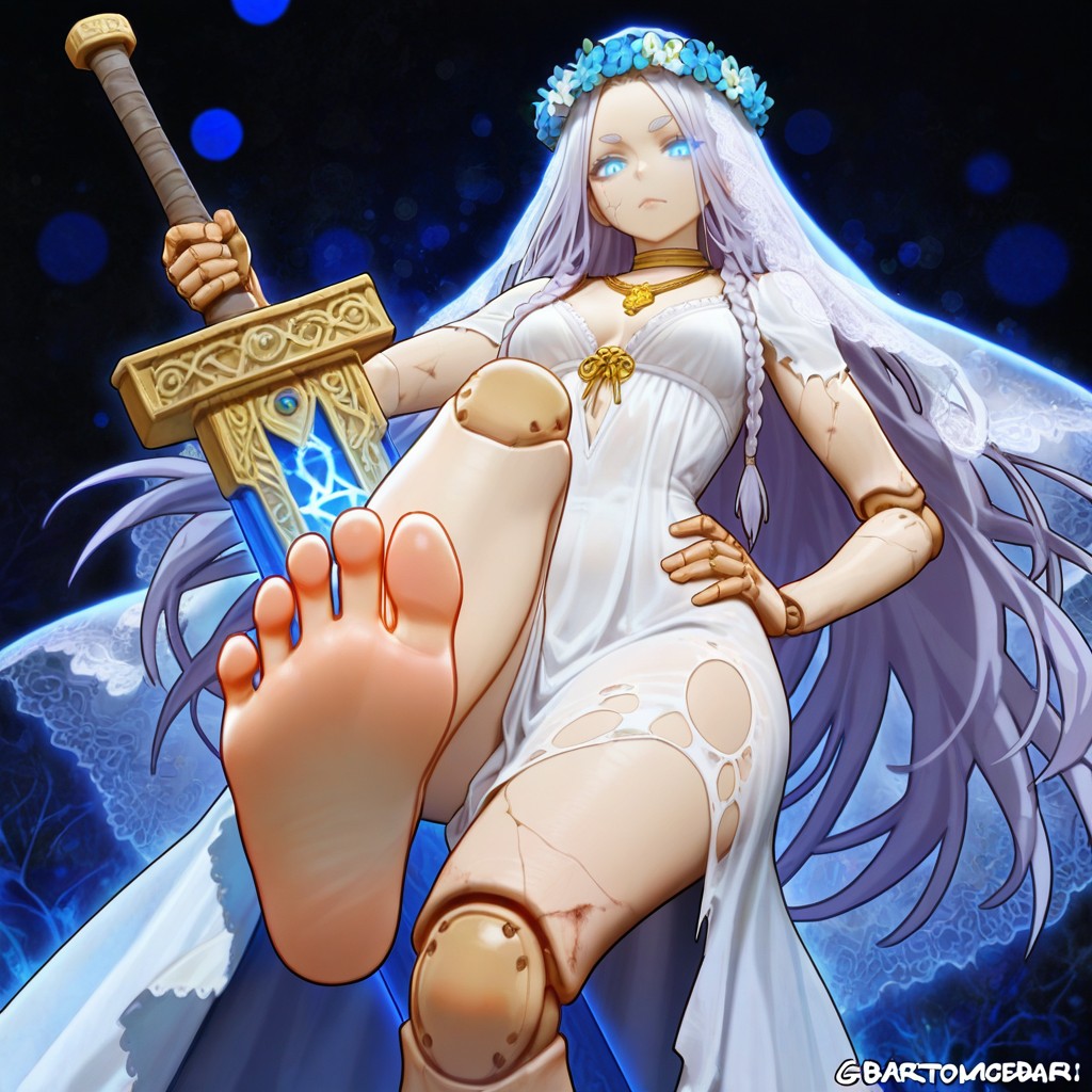 Bushy Eyebrows, Head Wreath Blue Flower, Gorgeous Mushroom Art Hentai AI Porn