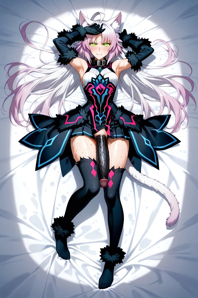 Futanari, Green Eyes, Laying On Bed Hentai IA