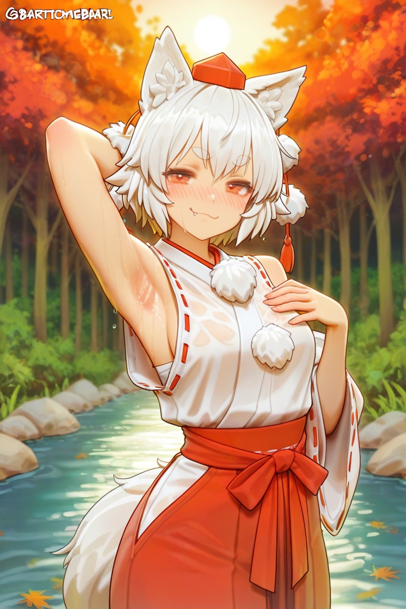 Looking At Viewer, Sunset, Windy Hentai AI Porn