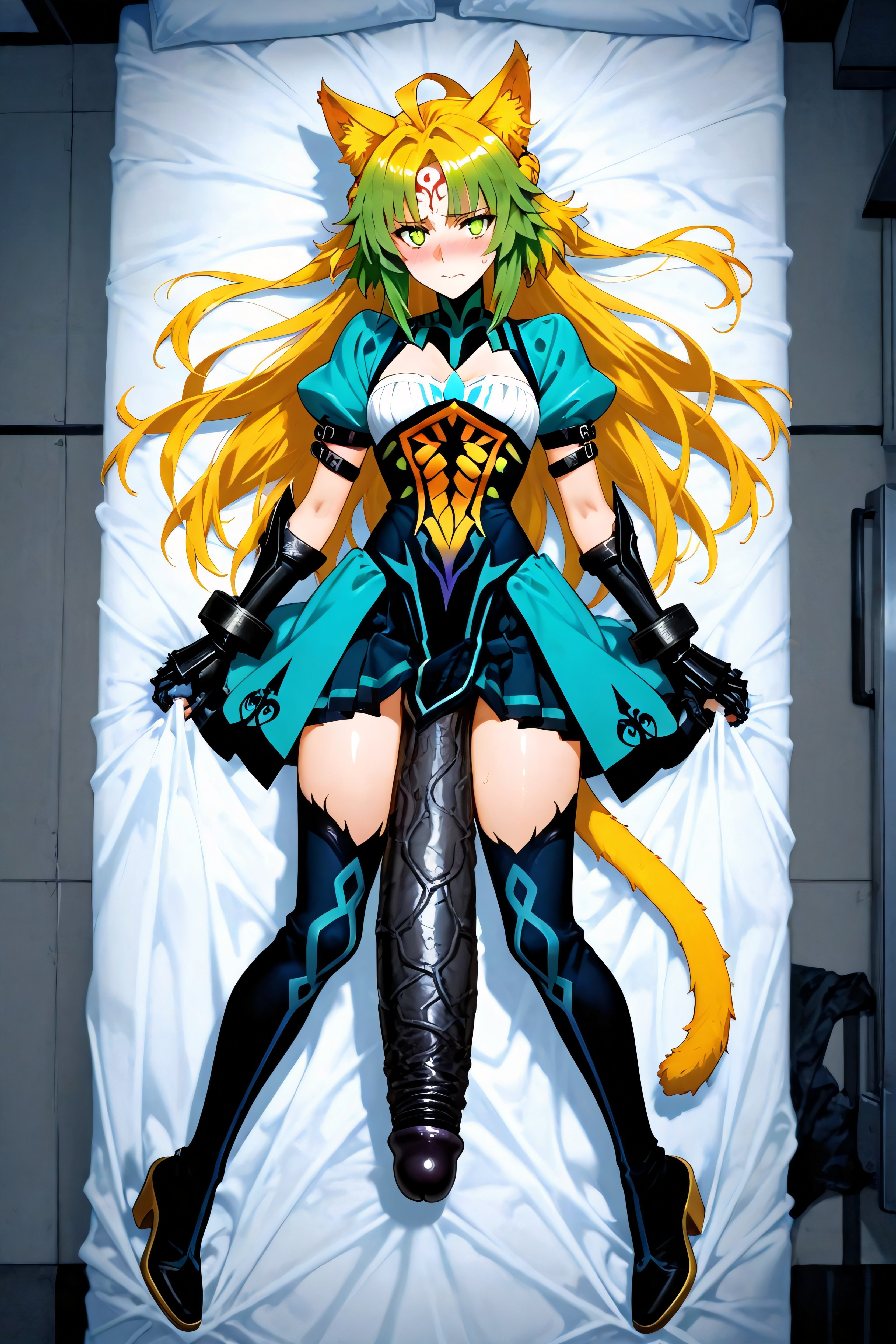 Depicted From A Top-down Perspective, Only Her And The Bed, Penis Bigger Than Body Hentai AI Porn