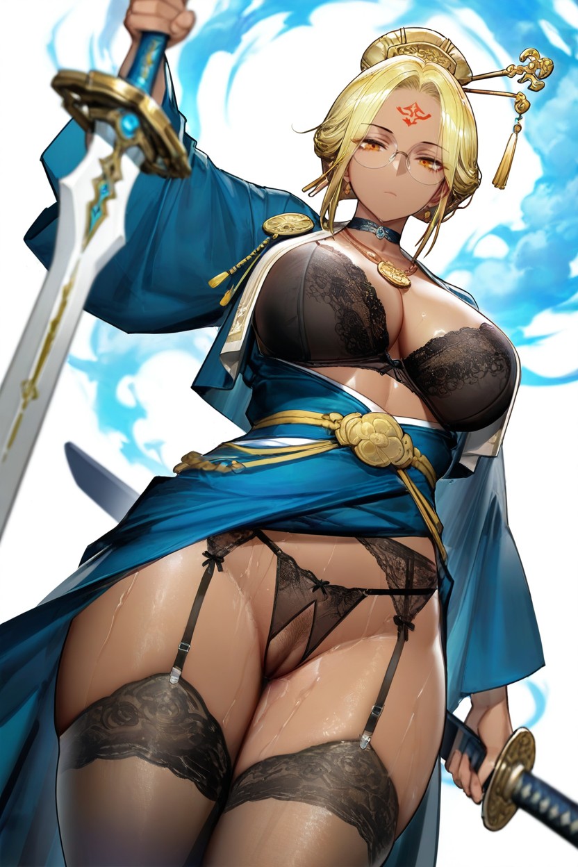 Headpiece, Thighhighs With Garters, One Hand On Hips Hentai AI Porn