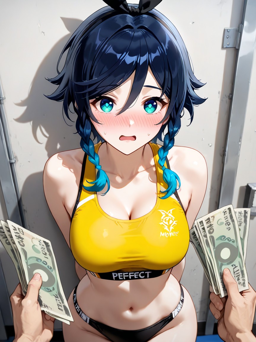 Perfect Face, Arms Behind Back, Holding Money Hentai AI Porn
