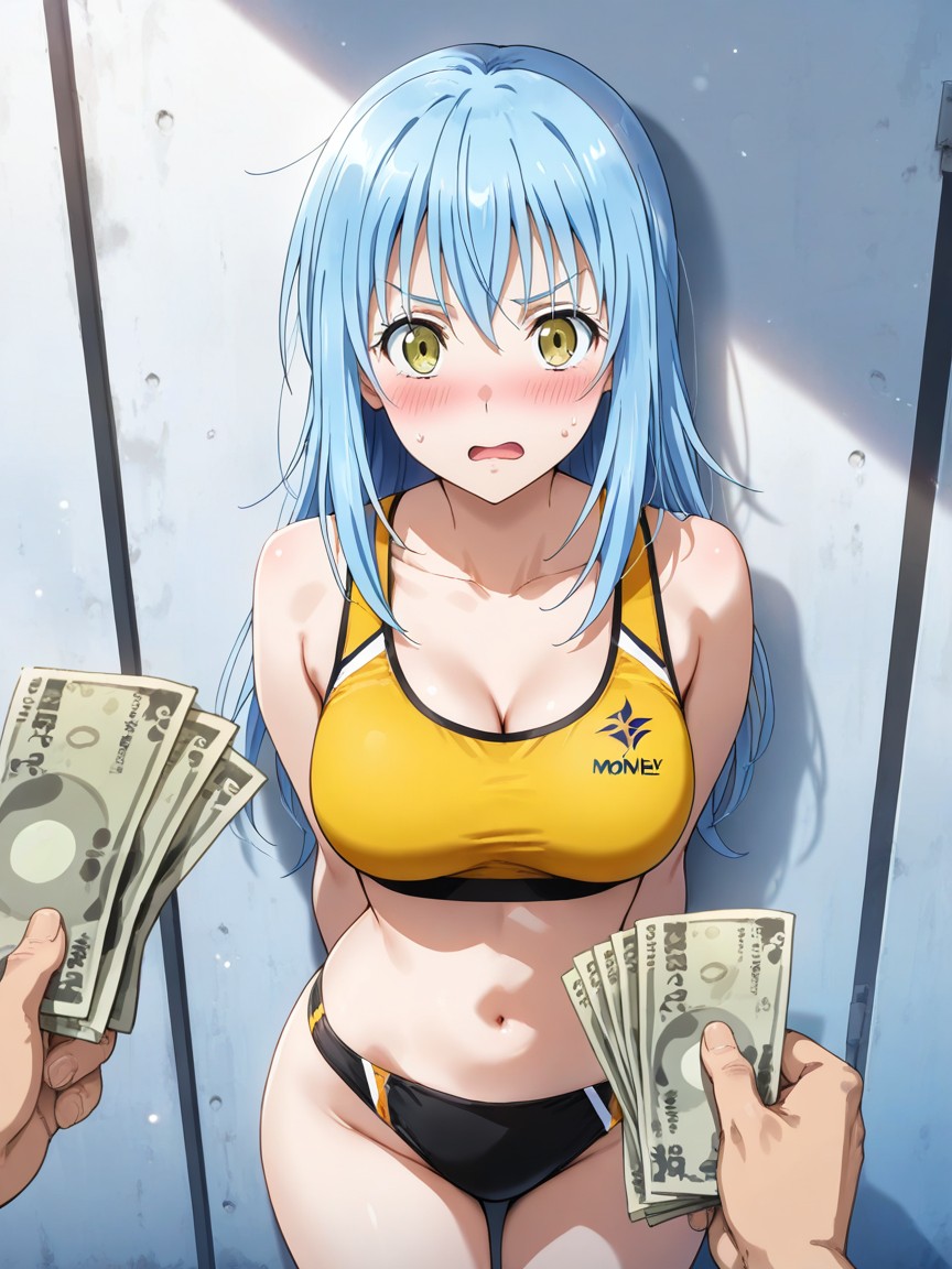 Asymmetrical Face, Yellow Sports Bra, Snatched Waist Hentai IA