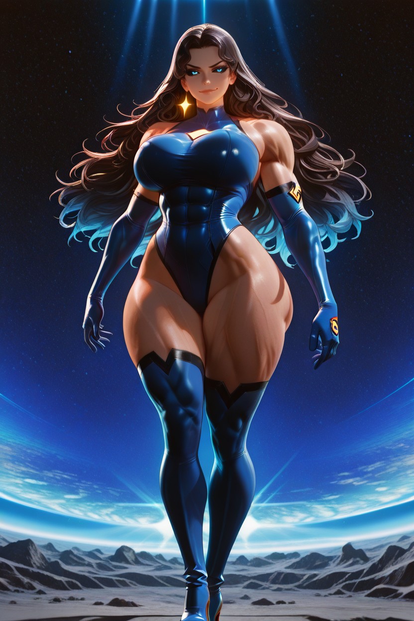 Bright Blue And Dark Brunette Hair, Large Hands, Large Biceps Hentai AI Porn