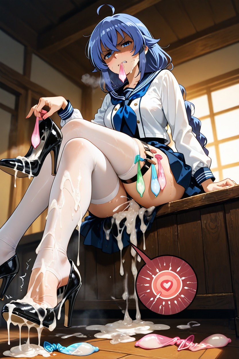 Style Anime, Huge Amount Of Cum, Holding Many Used Condom In Mouth Hentai IA