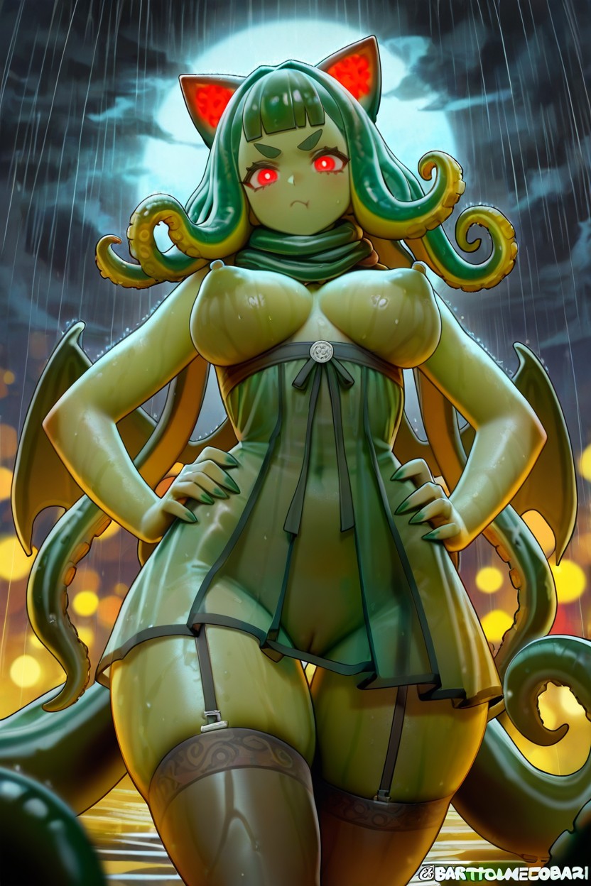 Oiled Skin, Dutch Angle, Female Cthulhu Hentai IA