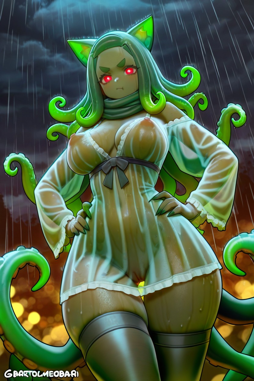 Tentacles Background, Oversized Pussy, Kitty Dark Green Thighhigh Socks Porno IA Hentai